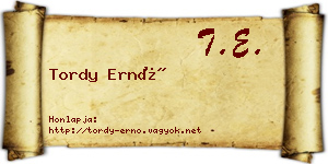 Tordy Ernő névjegykártya