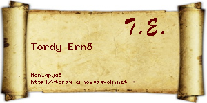 Tordy Ernő névjegykártya